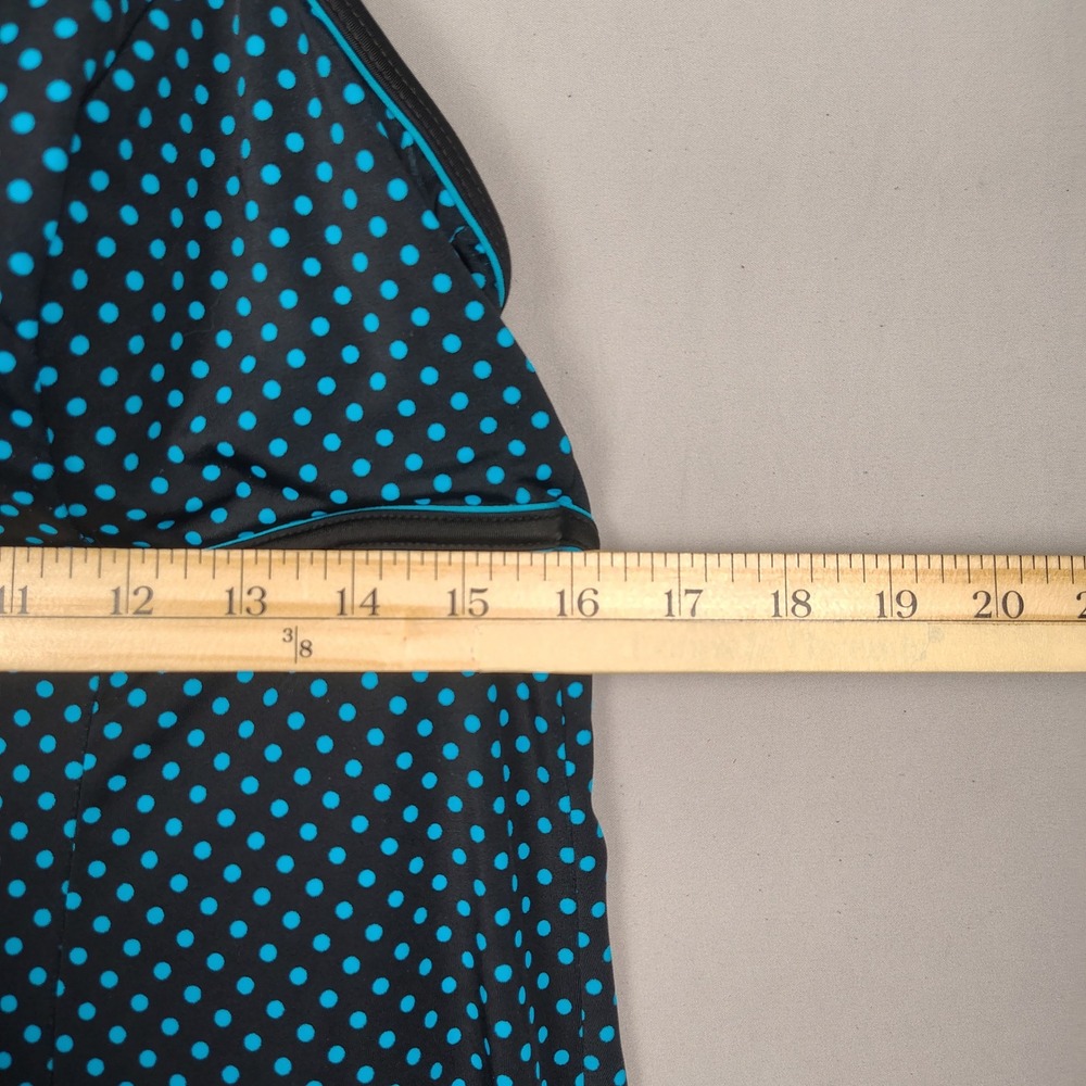 Longitude Swimdress Women 14 Black Blue Polka Dot Tummy Control Nylon Spandex - Picture 8 of 9